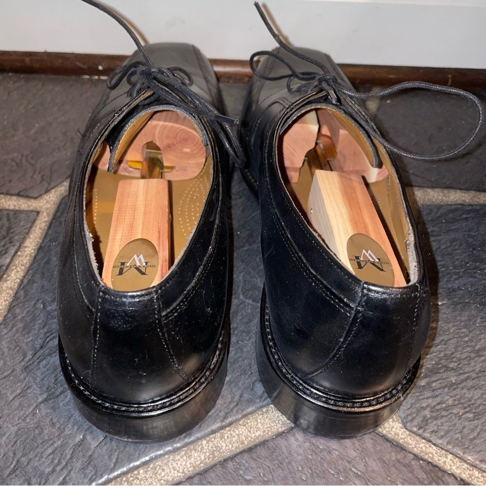 Black Leather Lace Up Flat Toe Mens Dress Shoes Size 10.5 - Picture 3 of 8